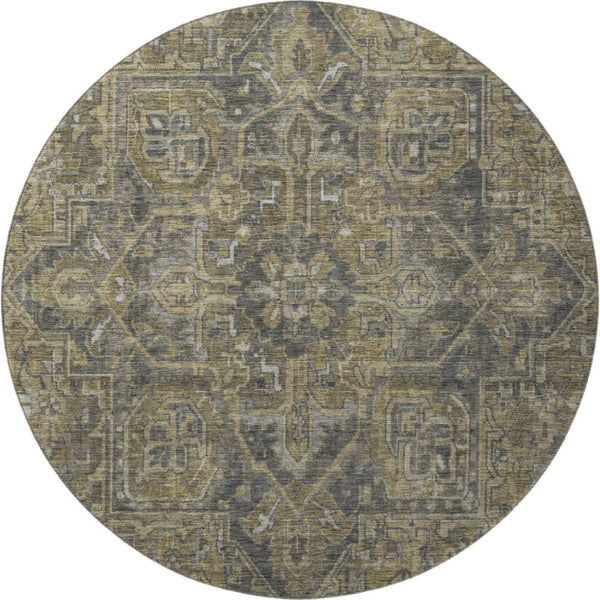 HomeRoots 8' Chocolate and Gray Oriental Washable Round Rug - Durable, Stylish, Stain-Resistant with UV Protection 649735