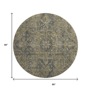 HomeRoots 8' Chocolate and Gray Oriental Washable Round Rug - Durable, Stylish, Stain-Resistant with UV Protection 649735
