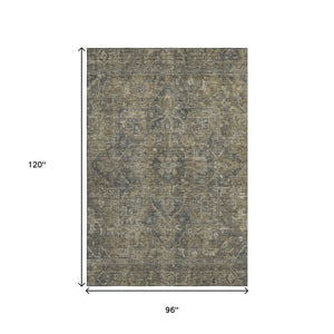 HomeRoots 8' X 10' Chocolate & Gray Oriental Area Rug - Stain Resistant, UV Protected, Washable Comfort & Style 649736