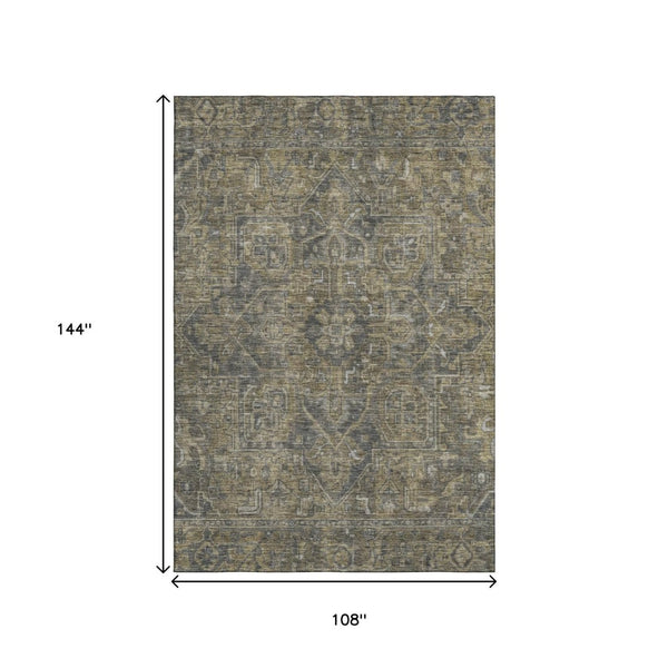 HomeRoots 9' X 12' Chocolate and Gray Oriental Area Rug - Stylish, Stain-Resistant, UV Protected, Easy Care! 649737