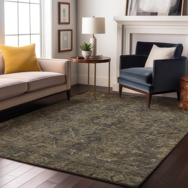 HomeRoots 9' X 12' Chocolate and Gray Oriental Area Rug - Stylish, Stain-Resistant, UV Protected, Easy Care! 649737