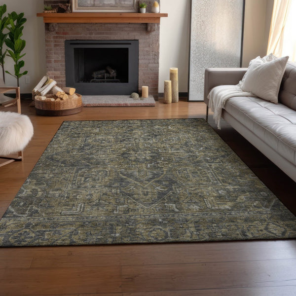 HomeRoots 9' X 12' Chocolate and Gray Oriental Area Rug - Stylish, Stain-Resistant, UV Protected, Easy Care! 649737