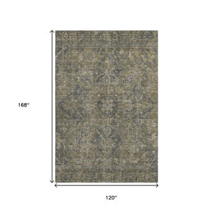 HomeRoots 10' X 14' Chocolate and Gray Oriental Area Rug - Washable, Durable, UV Protected for Family Homes 649738