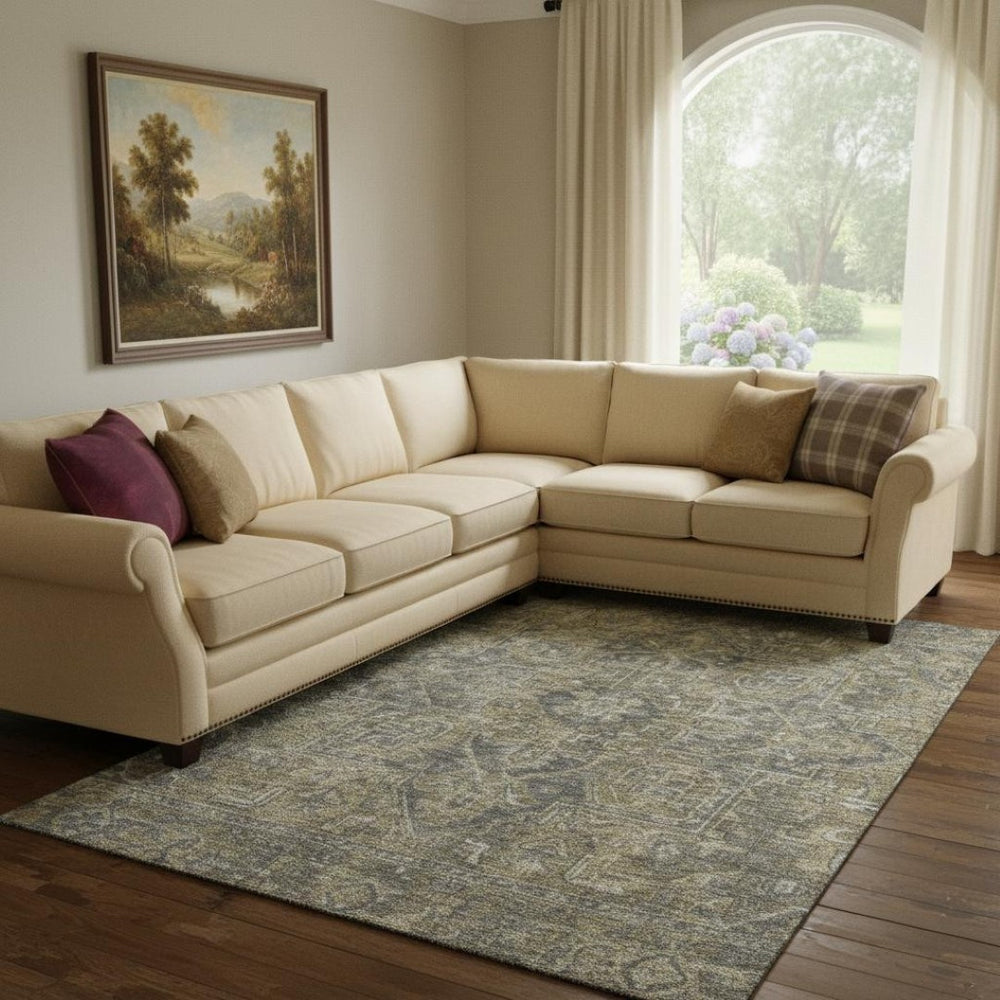 HomeRoots 10' X 14' Chocolate and Gray Oriental Area Rug - Washable, Durable, UV Protected for Family Homes 649738