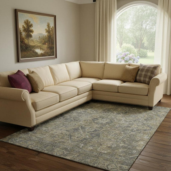 HomeRoots 10' X 14' Chocolate and Gray Oriental Area Rug - Washable, Durable, UV Protected for Family Homes 649738