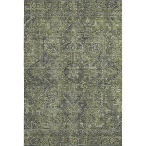 HomeRoots 5' X 8' Green and Gray Oriental Area Rug: Washable, UV Protected, Ideal for High-Traffic Spaces 649740