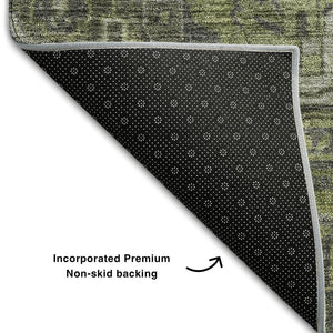 HomeRoots 5' X 8' Green and Gray Oriental Area Rug: Washable, UV Protected, Ideal for High-Traffic Spaces 649740