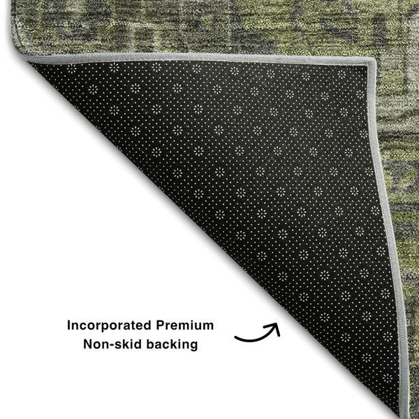 HomeRoots 5' X 8' Green and Gray Oriental Area Rug: Washable, UV Protected, Ideal for High-Traffic Spaces 649740