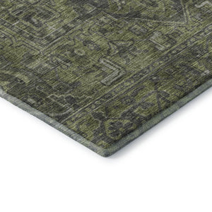 HomeRoots 5' X 8' Green and Gray Oriental Area Rug: Washable, UV Protected, Ideal for High-Traffic Spaces 649740