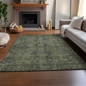 HomeRoots 5' X 8' Green and Gray Oriental Area Rug: Washable, UV Protected, Ideal for High-Traffic Spaces 649740