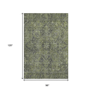 HomeRoots 8' X 10' Green and Gray Oriental Area Rug - Washable, UV Protected, Stain Resistant for Busy Homes 649742
