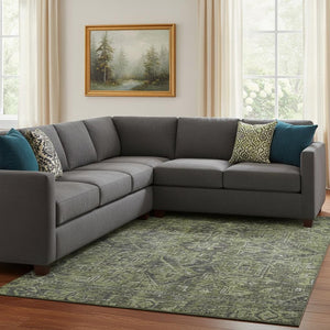 HomeRoots 10' X 14' Green and Gray Oriental Washable Area Rug with Stain Resistance and UV Protection for Homes 649744