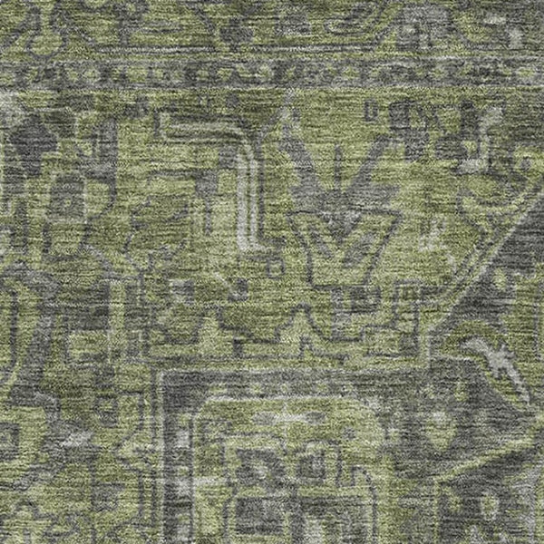 HomeRoots 10' X 14' Green and Gray Oriental Washable Area Rug with Stain Resistance and UV Protection for Homes 649744