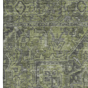 HomeRoots 10' X 14' Green and Gray Oriental Washable Area Rug with Stain Resistance and UV Protection for Homes 649744