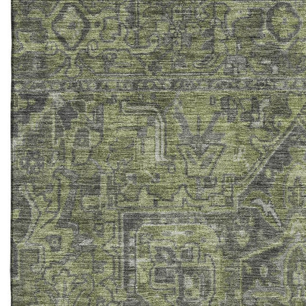 HomeRoots 10' X 14' Green and Gray Oriental Washable Area Rug with Stain Resistance and UV Protection for Homes 649744