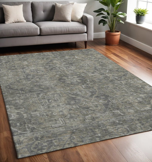 HomeRoots 5' X 8' Elegant Coffee & Gray Oriental Washable Area Rug – UV Protection & Stain-Resistant Design 649746