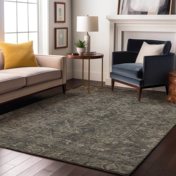HomeRoots 5' X 8' Elegant Coffee & Gray Oriental Washable Area Rug – UV Protection & Stain-Resistant Design 649746