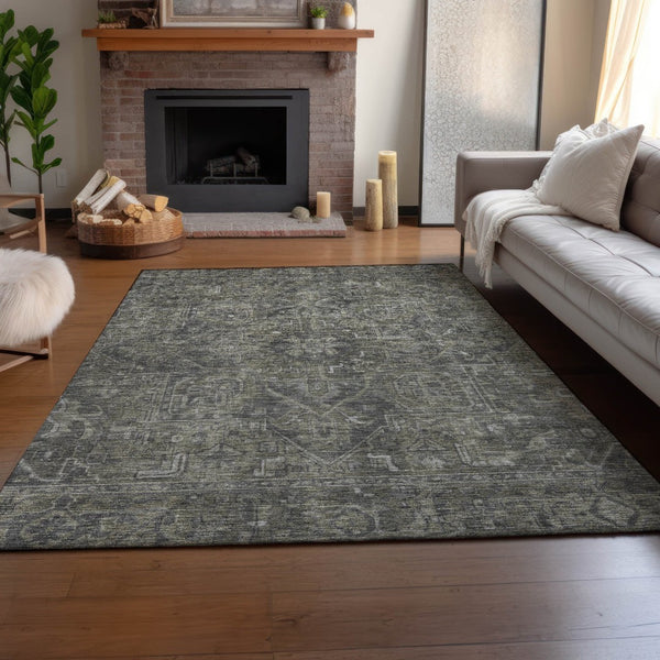 HomeRoots 5' X 8' Elegant Coffee & Gray Oriental Washable Area Rug – UV Protection & Stain-Resistant Design 649746