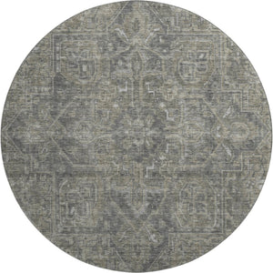 HomeRoots 8' Coffee and Gray Oriental Round Rug - Durable, Stain-Resistant, UV-Protected for Any Room Decor 649747
