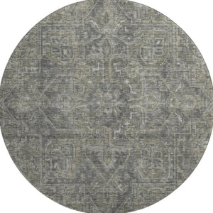HomeRoots 8' Coffee and Gray Oriental Round Rug - Durable, Stain-Resistant, UV-Protected for Any Room Decor 649747