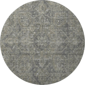 HomeRoots 8' Coffee and Gray Oriental Round Rug - Durable, Stain-Resistant, UV-Protected for Any Room Decor 649747