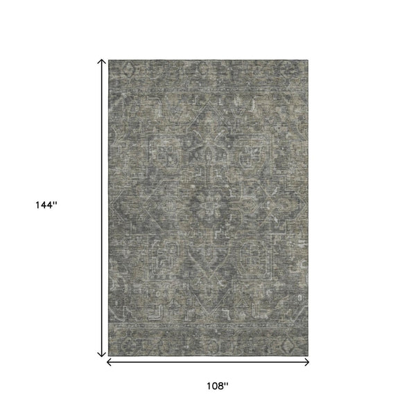 HomeRoots 9' X 12' Coffee & Gray Oriental Area Rug - Stylish, Washable, UV-Protected, Ideal for High-Traffic Homes 649749