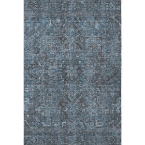 HomeRoots 5' Navy Blue & Gray Oriental Area Rug - Washable, UV Protected, Durable for Homes with Kids & Pets 649752