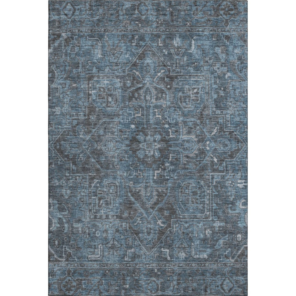 HomeRoots 8' X 10' Navy Blue & Gray Oriental Washable Area Rug - Durable, Stain-Resistant & UV Protected! 649754