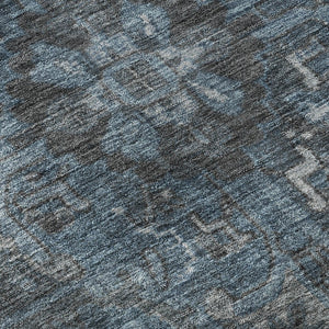HomeRoots 8' X 10' Navy Blue & Gray Oriental Washable Area Rug - Durable, Stain-Resistant & UV Protected! 649754