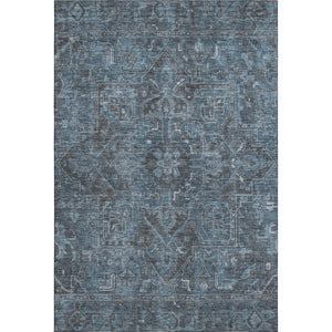 HomeRoots 10' X 14' Navy Blue & Gray Oriental Area Rug - Washable, UV-Protected, Elegant & Durable Design 649756
