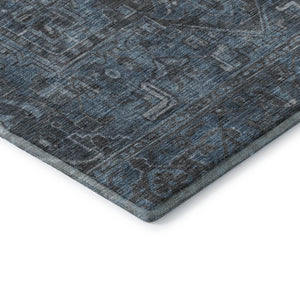 HomeRoots 10' X 14' Navy Blue & Gray Oriental Area Rug - Washable, UV-Protected, Elegant & Durable Design 649756