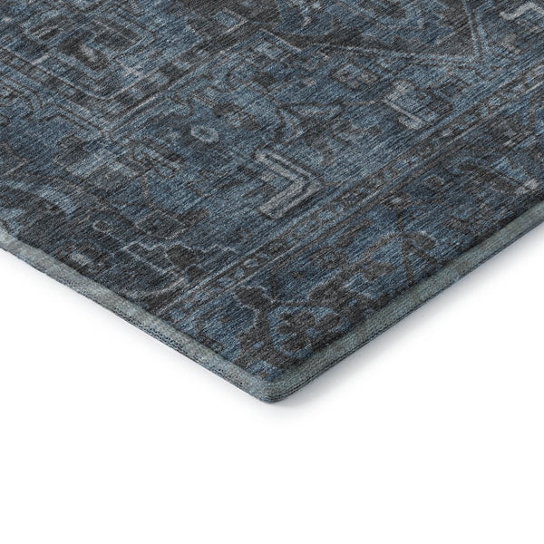 HomeRoots 10' X 14' Navy Blue & Gray Oriental Area Rug - Washable, UV-Protected, Elegant & Durable Design 649756