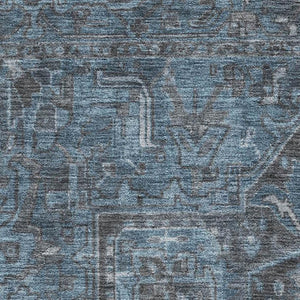 HomeRoots 10' X 14' Navy Blue & Gray Oriental Area Rug - Washable, UV-Protected, Elegant & Durable Design 649756