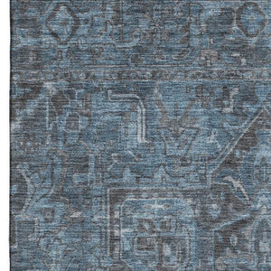 HomeRoots 10' X 14' Navy Blue & Gray Oriental Area Rug - Washable, UV-Protected, Elegant & Durable Design 649756