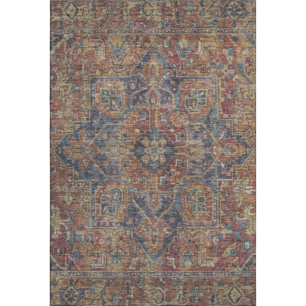 HomeRoots 5' X 8' Red And Blue Oriental Area Rug - Washable, UV Protected, Stain-Resistant for Every Room! 649758