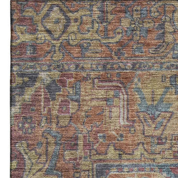 HomeRoots 5' X 8' Red And Blue Oriental Area Rug - Washable, UV Protected, Stain-Resistant for Every Room! 649758