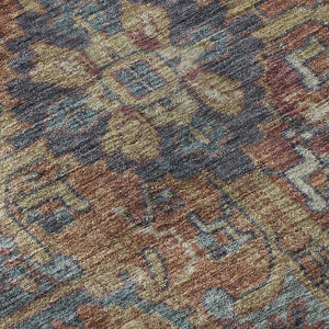 HomeRoots 8' Red and Blue Oriental Round Rug - Stylish, Washable, UV-Protected for Kids, Pets, and Home Use 649759