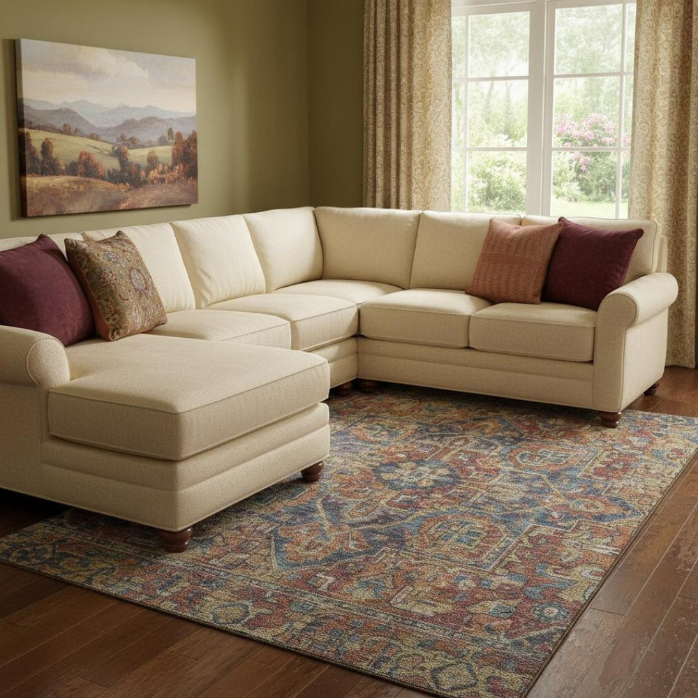 HomeRoots 8' X 10' Red And Blue Oriental Washable Area Rug - UV Protected, Easy Care, Timeless Elegance! 649760