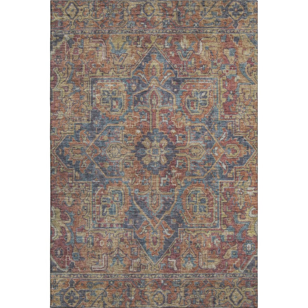 HomeRoots 10' X 14' Red and Blue Oriental Area Rug - Washable, Stain Resistant, UV Protected for Daily Use 649762