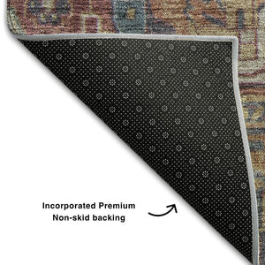 HomeRoots 10' X 14' Red and Blue Oriental Area Rug - Washable, Stain Resistant, UV Protected for Daily Use 649762