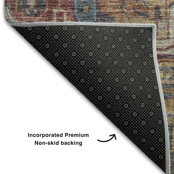 HomeRoots 10' X 14' Red and Blue Oriental Area Rug - Washable, Stain Resistant, UV Protected for Daily Use 649762