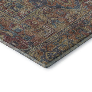 HomeRoots 10' X 14' Red and Blue Oriental Area Rug - Washable, Stain Resistant, UV Protected for Daily Use 649762