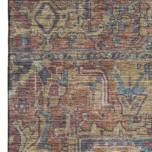 HomeRoots 10' X 14' Red and Blue Oriental Area Rug - Washable, Stain Resistant, UV Protected for Daily Use 649762