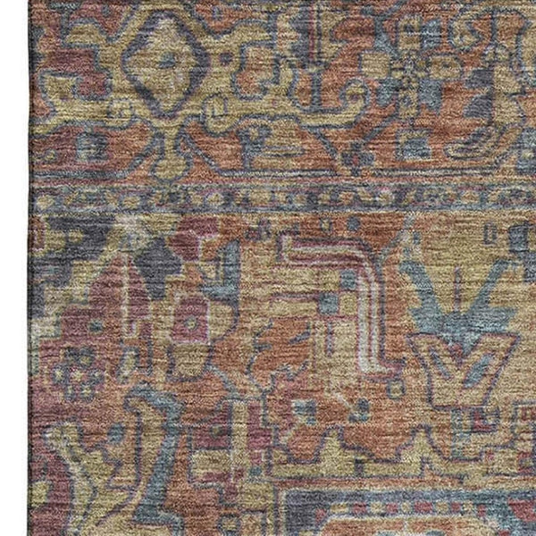 HomeRoots 10' X 14' Red and Blue Oriental Area Rug - Washable, Stain Resistant, UV Protected for Daily Use 649762