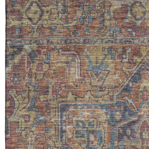 HomeRoots 10' X 14' Red and Blue Oriental Area Rug - Washable, Stain Resistant, UV Protected for Daily Use 649762