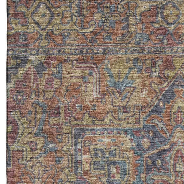 HomeRoots 10' X 14' Red and Blue Oriental Area Rug - Washable, Stain Resistant, UV Protected for Daily Use 649762