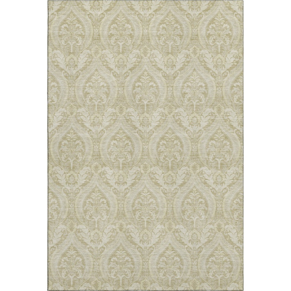 HomeRoots 5' X 8' Beige and Ivory Floral Washable Area Rug with UV Protection for Busy Homes and Pets 649770