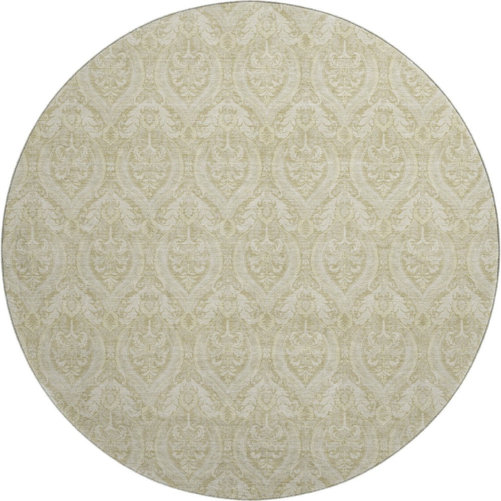 HomeRoots 8' Beige and Ivory Floral Round Rug - Stylish, Washable, UV-Protected, Stain-Resistant Home Decor 649771