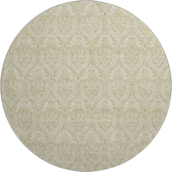HomeRoots 8' Beige and Ivory Floral Round Rug - Stylish, Washable, UV-Protected, Stain-Resistant Home Decor 649771
