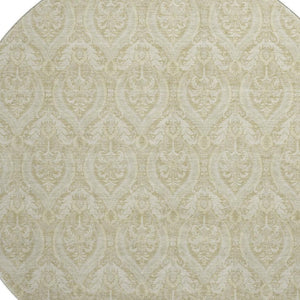 HomeRoots 8' Beige and Ivory Floral Round Rug - Stylish, Washable, UV-Protected, Stain-Resistant Home Decor 649771